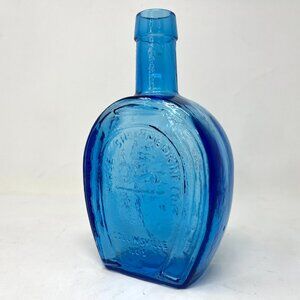 Vintage BLUE 7.5" Wheaton Horse Shoe Bitters Medicine Glass Bottle